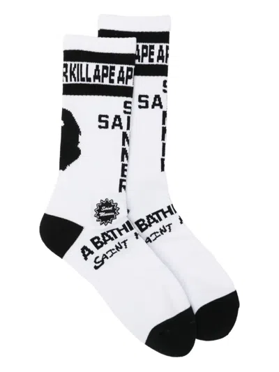 Saint Mxxxxxx X Bape Socks In White