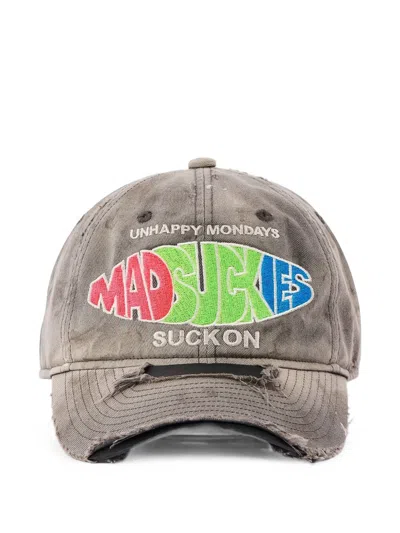 Saint Mxxxxxx X Madsaki Distressed Embroidered Cap In Gray