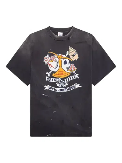 Saint Mxxxxxx X Neighborhood Graphic-print T-shirt In Gold