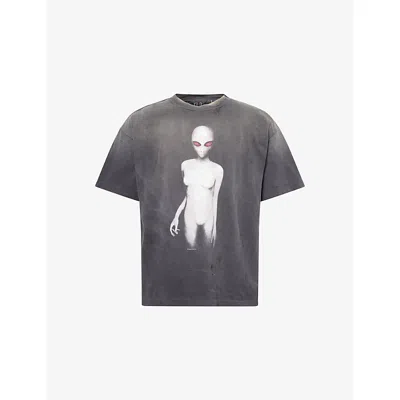 Saint Mxxxxxx Xxxxxx Mens Black Alien Graphic-print Crewneck Cotton T-shirt In Gray