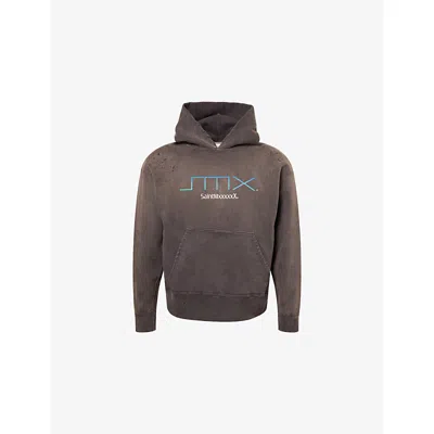 Saint Mxxxxxx Xxxxxx Mens Black Graphic-print Destressed Cotton Hoody
