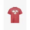 Saint Mxxxxxx Saint Superman Distressed Paint-splattered Printed Cotton-jersey T-shirt In Red