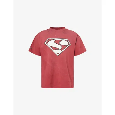 SAINT MXXXXXX XXXXXX MENS BURGUNDY SUPERMAN CREWNECK COTTON-JERSEY T-SHIRT
