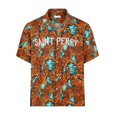 Saint Perry Men's Bengal Tiger Shirt In Brown