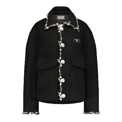 Saint Perry Men's Black / White Stud & Pearls Embellished Jacket In Black/white