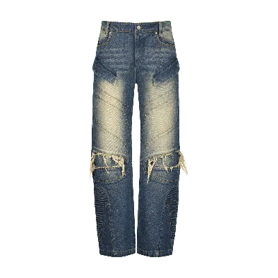 Saint Perry Men's Blue Distressed Washed Oversized Denim