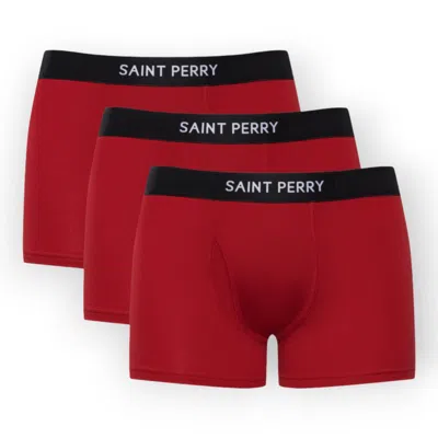 Saint Perry Men's Cotton Boxer Brief Three Pack– Red