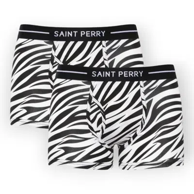 Saint Perry Men's Green Zebra Boxer Brief Two Packs– White