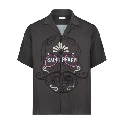 Saint Perry Men's Grey Hoodoo Skull Shirt