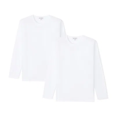 Saint Perry Men's Long Sleeve Crewneck White T-shirt Two Pack