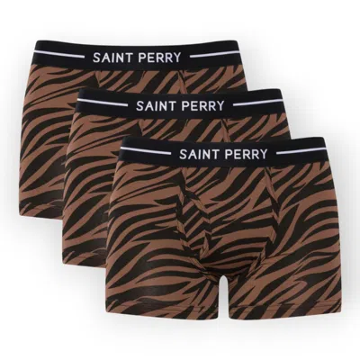 Saint Perry Men's Zebra Boxer Brief Three Packs– Brown