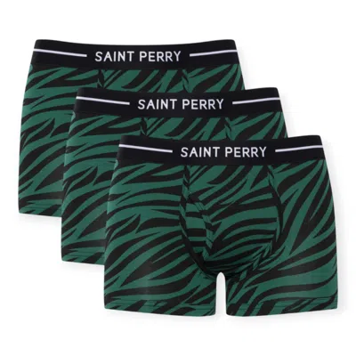 Saint Perry Men's Zebra Boxer Brief Three Packs– Green