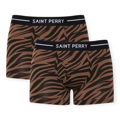 Saint Perry Men's Zebra Boxer Brief Two Packs– Brown