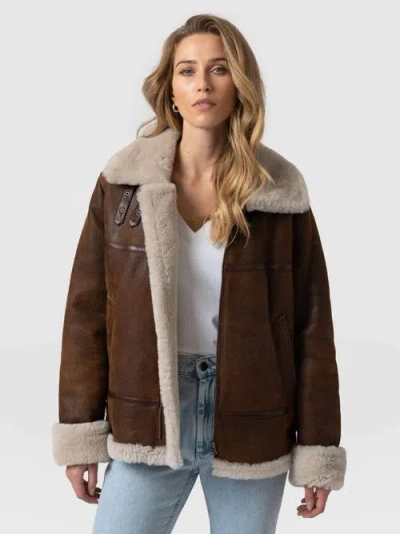 Saint + Sofia Amelia Aviator Jacket In Brown