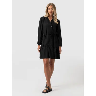 Saint + Sofia Aurelia Mini Linen Dress In Black