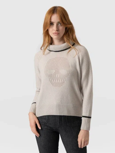 Saint + Sofia Blake Cashmere Skull Sweater In Gray