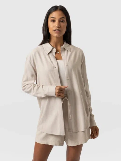 Saint + Sofia Boyfriend Shirt In Beige