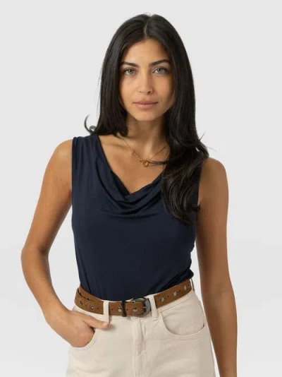 Saint + Sofia Cowl Neck Cami In Blue