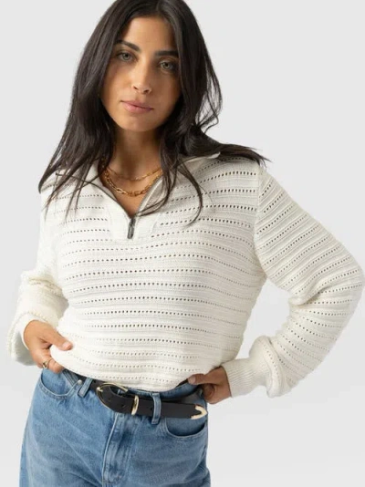 Saint + Sofia Ester Quarter Zip Knit Top In White