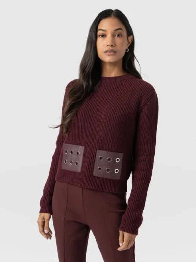 Saint + Sofia Eyelet Rib Knit Sweater In Burgundy