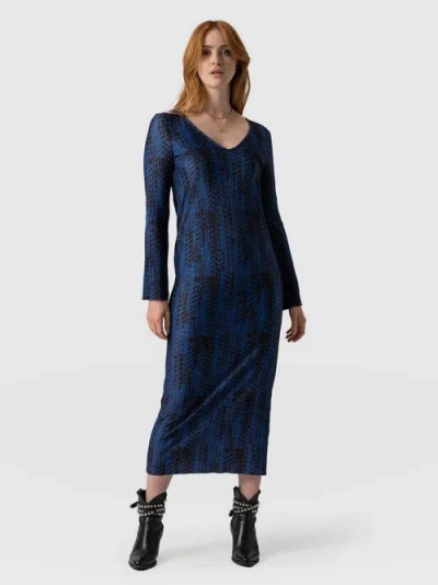 Saint + Sofia Hanna Plisse Dress In Blue