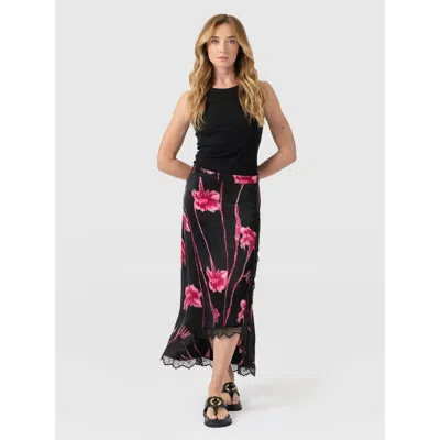 Saint + Sofia Harper Lace Midi Skirt In Black