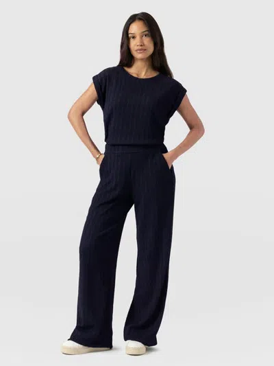 Saint + Sofia Hoxton Wide Leg Pant In Navy Textured