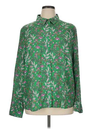 Pre-owned Saint + Sofia Long Sleeve Blouse In Green