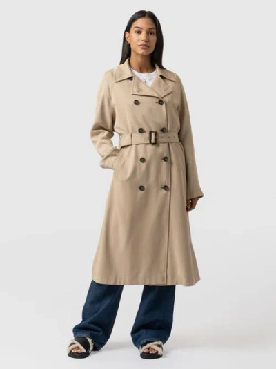 Saint + Sofia Marion Double Breasted Trench In Beige