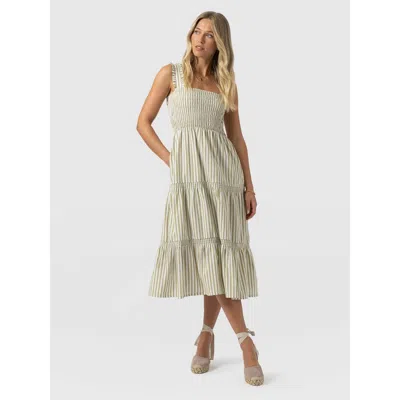 Saint + Sofia Maya Shirring Dress In Multi