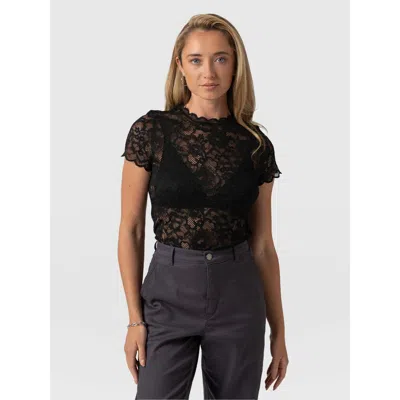 Saint + Sofia Miranda Lace Short Sleeve Tee In Black