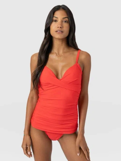Saint + Sofia Riley Cross Front Tankini Top In Red