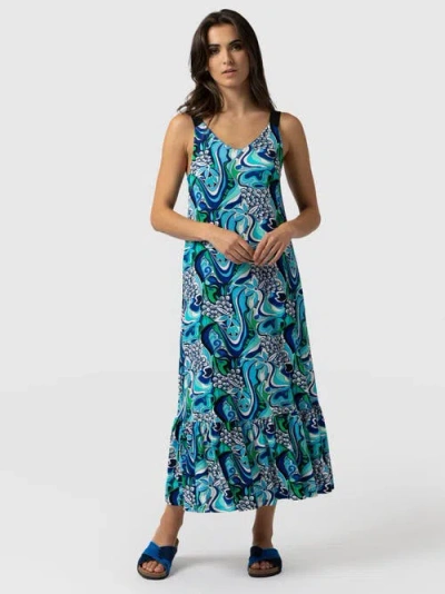 Saint + Sofia Riley Tiered Trapeze Dress In Blue