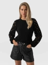 Saint + Sofia Suki Lace Hole Knit In Black