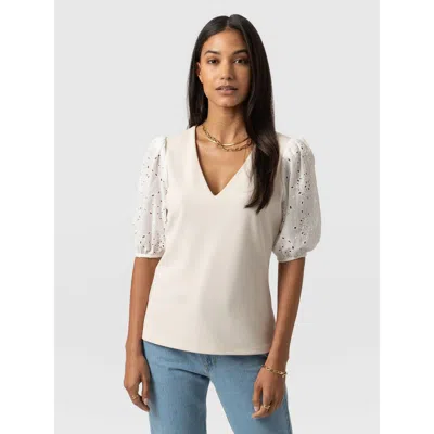 Saint + Sofia Tori Puff Sleeve Top In Beige