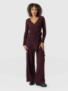 Saint + Sofia Victory Rib Wide Leg Pant In Burgundy