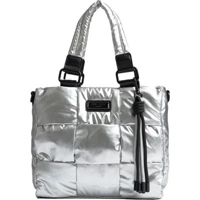 Saint + Sofia Woven Mini Penny Tote Bag In Silver