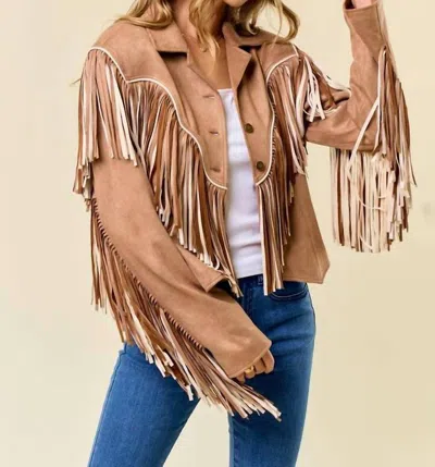 Saints & Hearts 2-tone Fringe Jacket With Piping In Tan