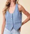 Shop Saints & Hearts Aleah Denim Vest In Light Wash