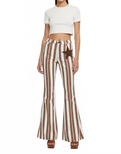 Saints & Hearts Back Suede Star Striped Flare Denim Pants In Cream/rust/brown In Multi
