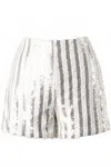 Saints & Hearts Charlotte Striped Sequins Shorts In White/silver