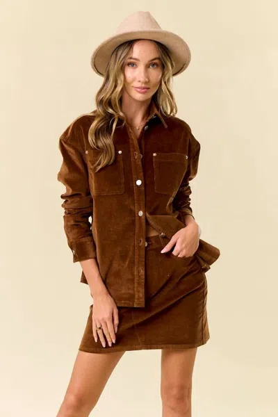 Saints & Hearts Corduroy Mini Skirt In Walnut In Brown