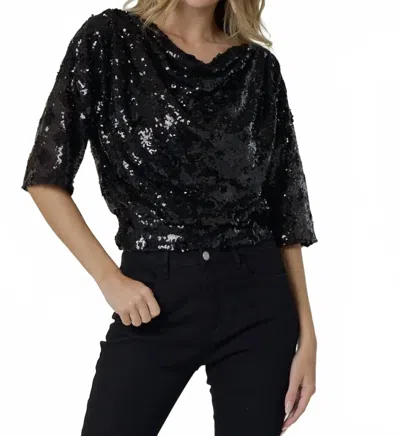 Saints & Hearts Drop Shoulder Sequin Top In Black