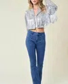 Saints & Hearts Fringe Sequin Cropped Jacket In Silver