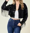 Saints & Hearts Fringe Sequins Cropped Jacket In Black