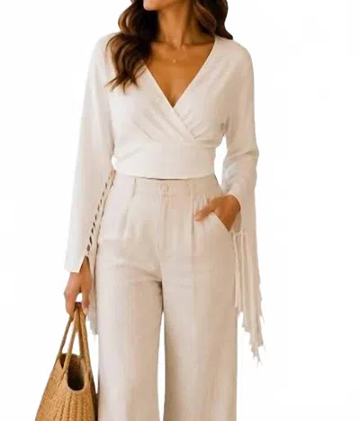 Saints & Hearts Fringe Sleeve Vegan Suede Top In Ivory In Neutral