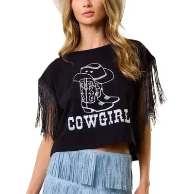 Saints & Hearts Fringed Cowgirl Graphic Tee In Charcoal In Transparent