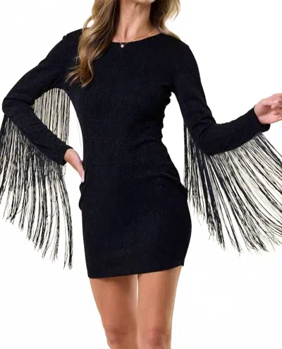 Saints & Hearts Fringed Metallic Bodycon Dress In Black