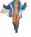 Saints & Hearts Fringed Out Denim Jacket In Blue In Blue