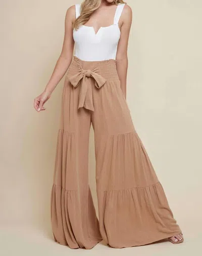 Saints & Hearts Go With The Flow Smocked Waist Pants In Tan In Burgundy